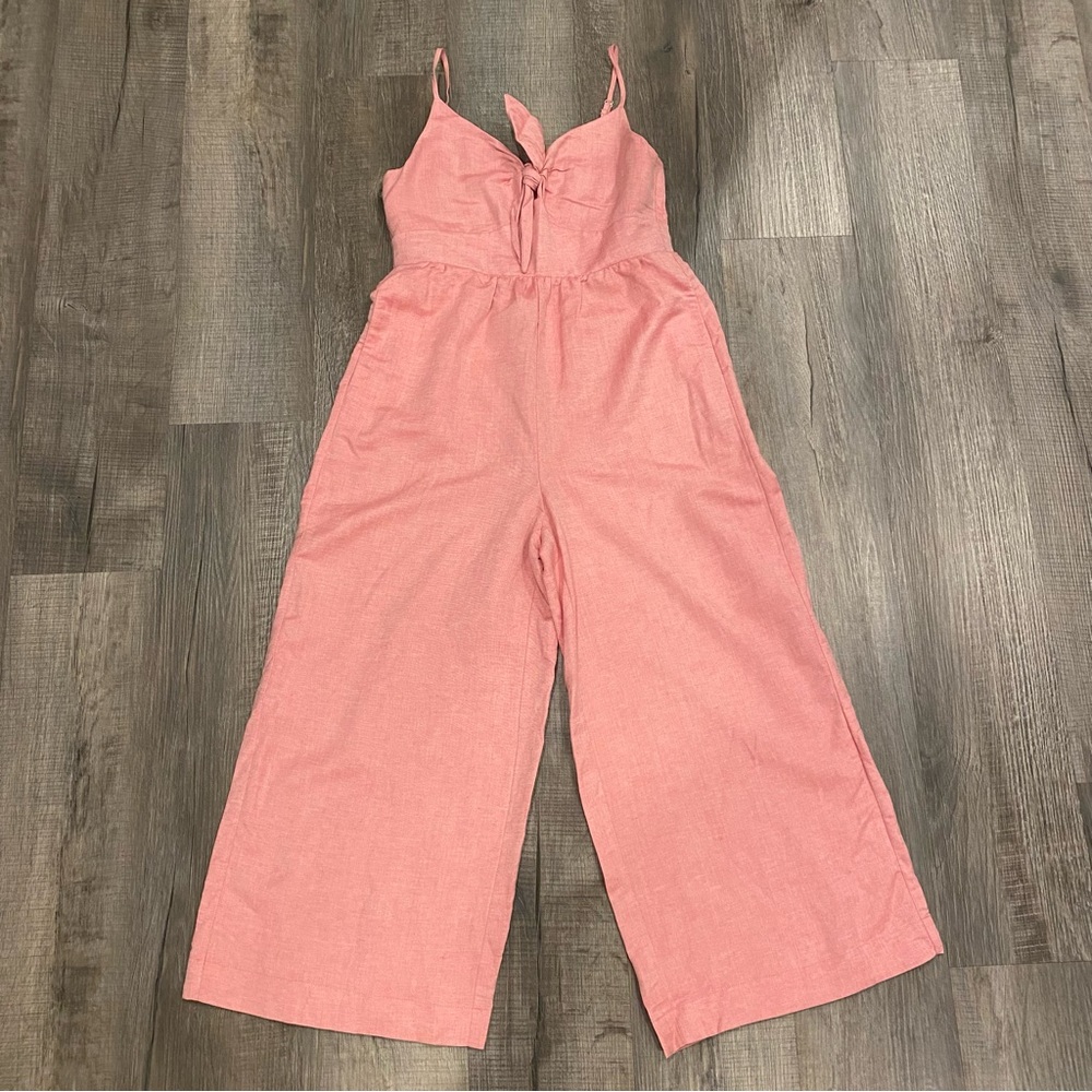 LOFT Pink Linen Wide Leg Jumpsuit